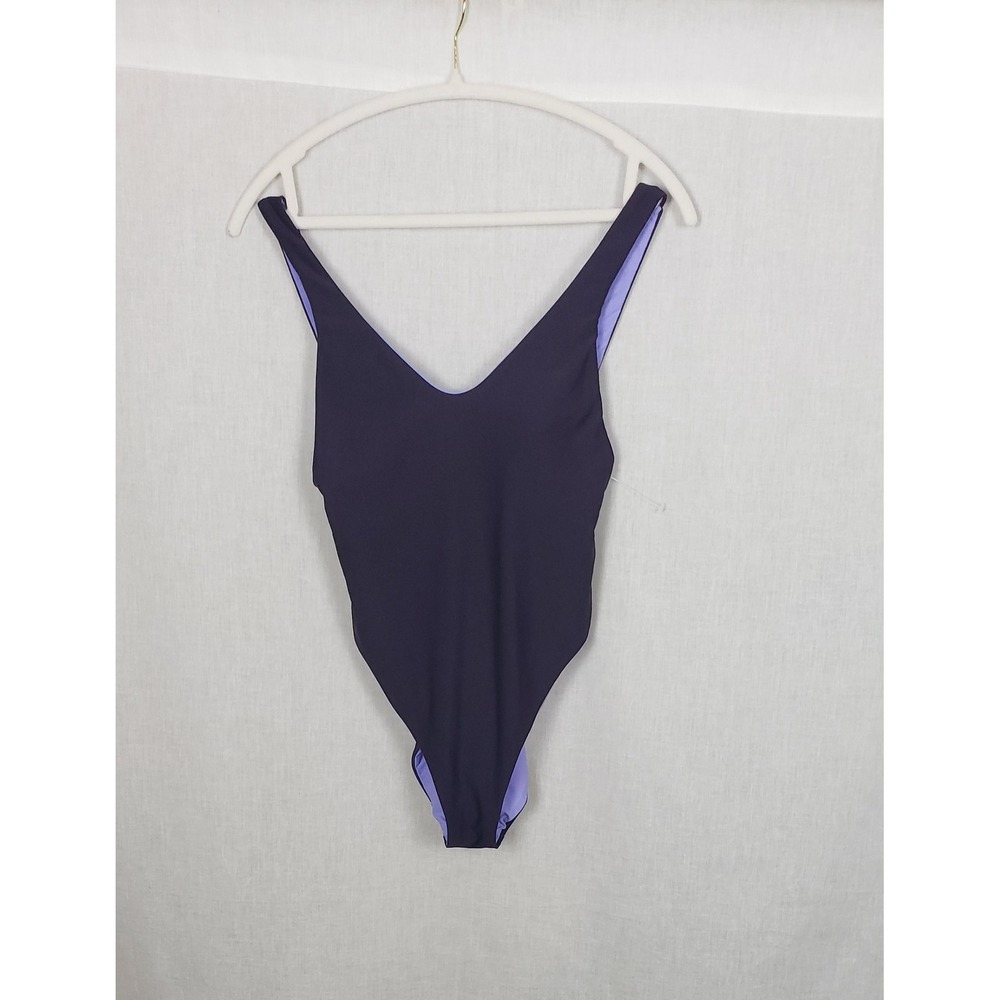 Becca Reversible One Piece Swimsuit Plum Lavender High Cut V-Neck S Beach Resort